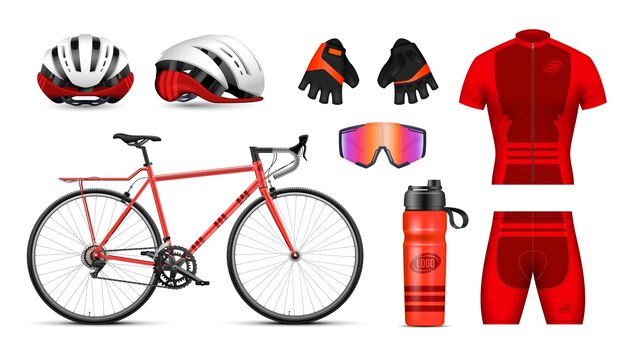 Ilustración vectorial aislada de accesorios realistas para bicicletas y bicicletas