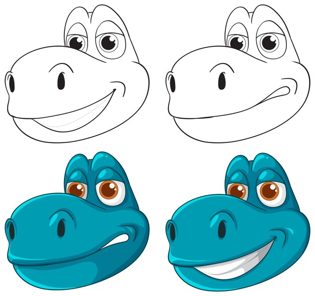 Ilustración vectorial de las caras de los dinosaurios felices