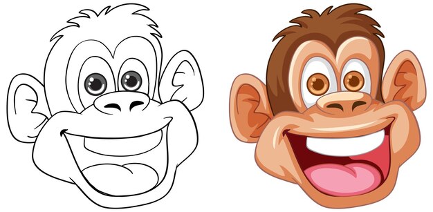 Ilustración vectorial de caras de monos alegres