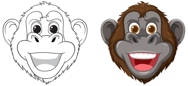 Ilustración vectorial de caras de monos alegres