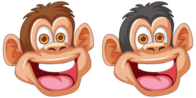 Ilustración vectorial de caras de monos juguetones
