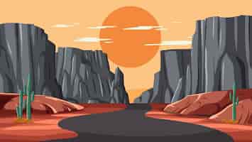 Vector gratuito ilustración vectorial de la carretera del desierto al atardecer