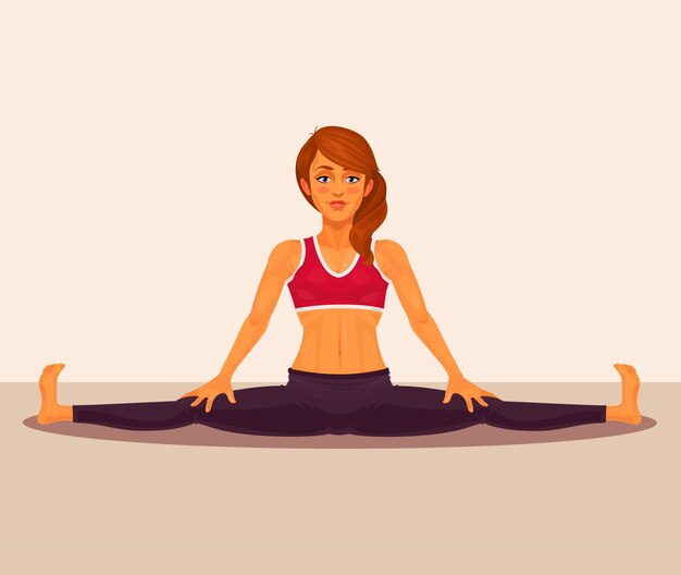 Ilustración vectorial de chica de yoga haciendo las divisiones.