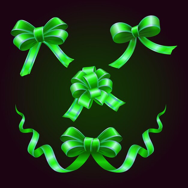 Ilustración vectorial de la colección de arcos de cinta verde de lujo