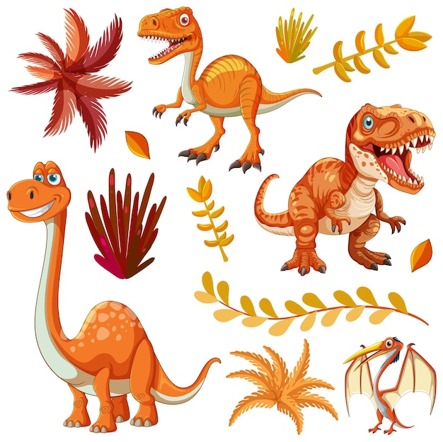Ilustración vectorial colorida de los dinosaurios