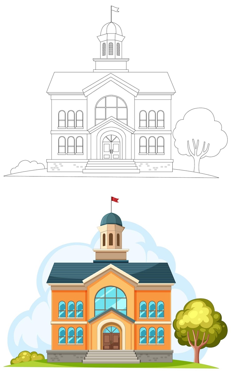 Vector gratuito ilustración vectorial colorida del edificio de la escuela