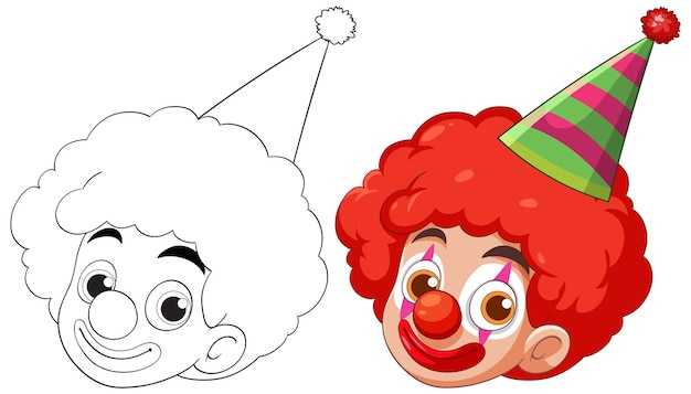 Ilustración vectorial colorida del payaso con versión de esquema