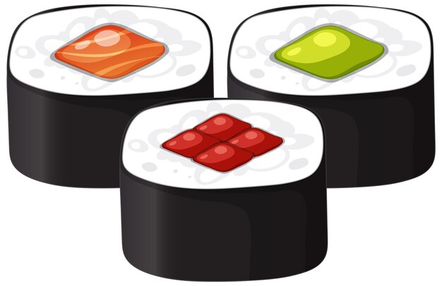 Ilustración vectorial colorida de los rollos de sushi