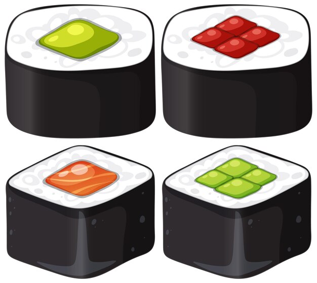 Ilustración vectorial colorida de los rollos de sushi