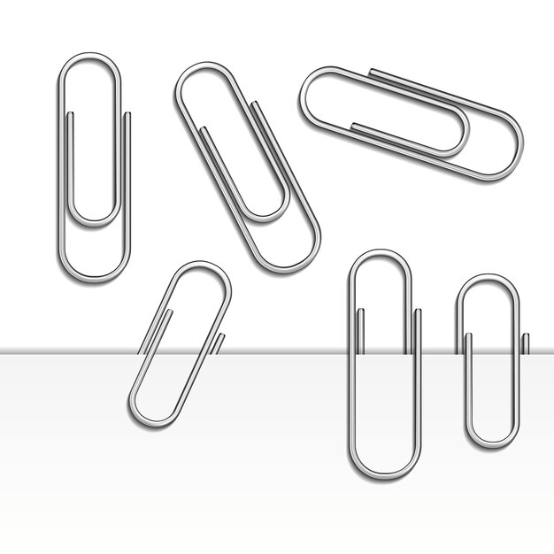 Ilustración vectorial de conjunto de clips aislado y con sombra sobre papel