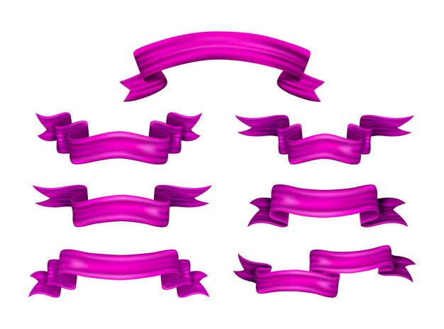 Ilustración vectorial del conjunto de diseños de cintas púrpuras
