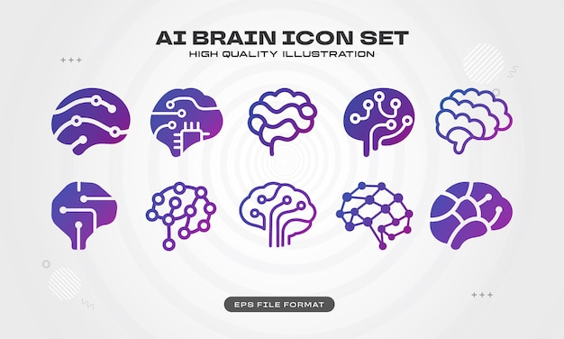 Ilustración vectorial del conjunto de iconos del cerebro de IA