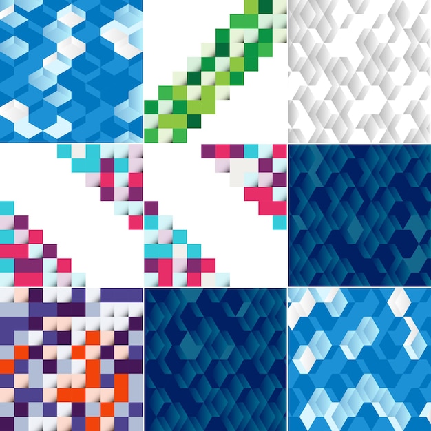 Ilustración vectorial de cuadrados abstractos adecuados como diseño de fondo para carteles, folletos, paquete de 9 disponibles