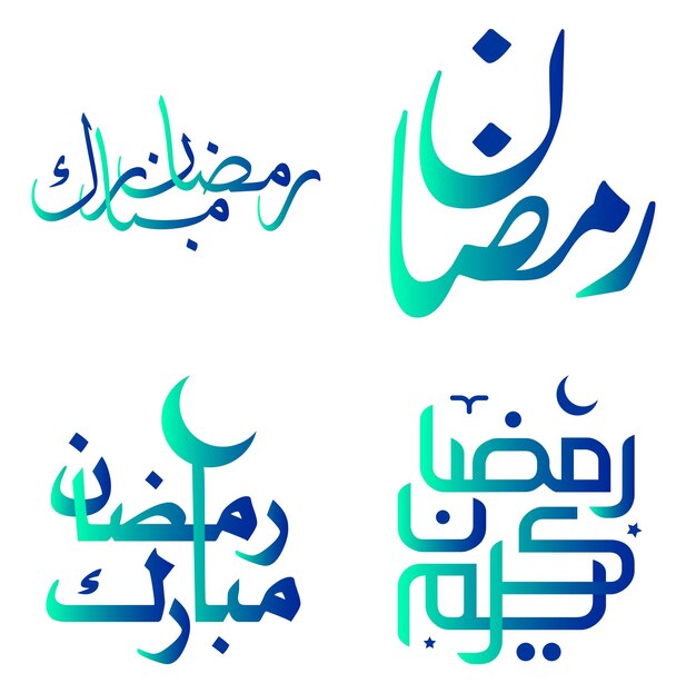 Ilustración vectorial de degradado verde y azul Ramadán Kareem Saludos Deseos