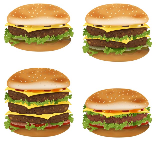 Ilustración vectorial de las deliciosas hamburguesas de queso