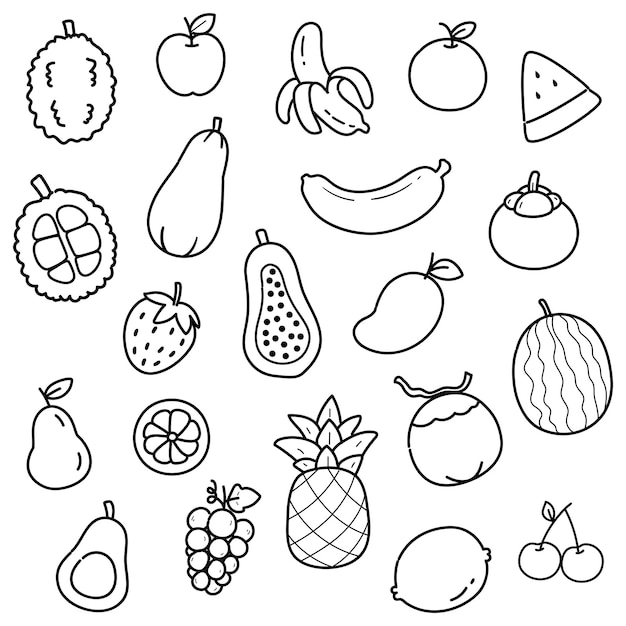 Ilustración vectorial dibujada a mano de un conjunto de elementos de frutas