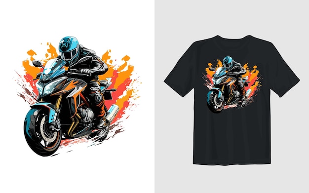 Vector gratuito ilustración vectorial de dibujos animados de motocicleta de tierra extrema diseño de camiseta de motociclista