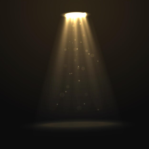 Ilustración vectorial Efecto de luz amarilla brillante en el escenario con chispas