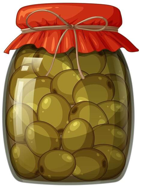 Ilustración vectorial de un frasco de aceitunas en vinagre