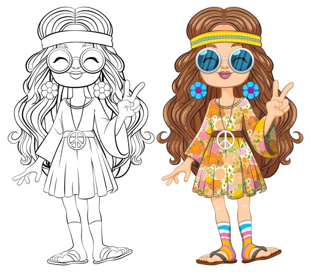 Ilustración vectorial de Groovy Peace Girl