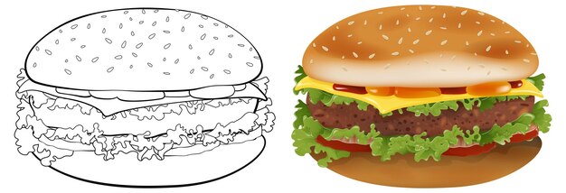 Ilustración vectorial de una hamburguesa clásica
