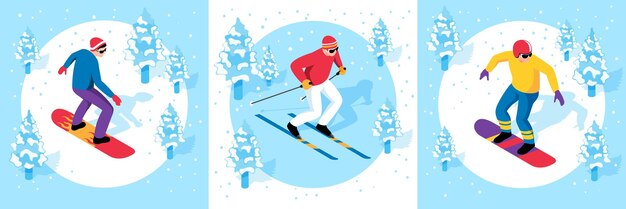 Ilustración vectorial de un hombre esquiando
