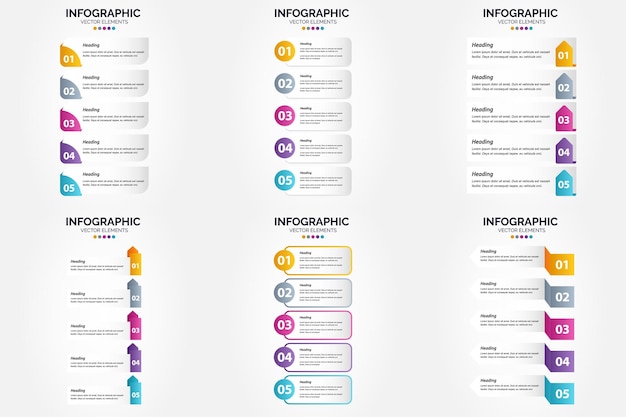 Ilustración vectorial infografía de 5 pasos conjunto de diseño plano para folleto publicitario y paquete de revista de 1813