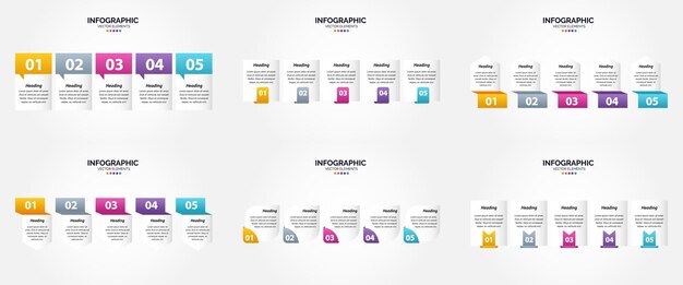 Ilustración vectorial Infografía de 5 pasos Conjunto de diseño plano para folleto publicitario y revista Paquete de 1241