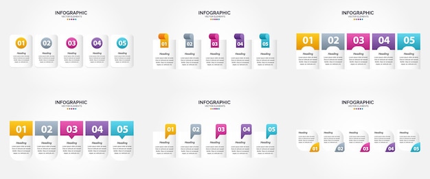 Ilustración vectorial infografía de 5 pasos conjunto de diseño plano para folleto publicitario y revista paquete de 1348