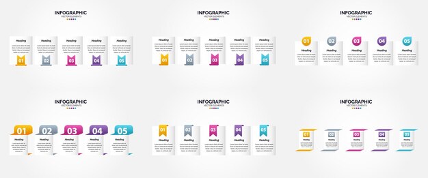 Ilustración vectorial Infografía de 5 pasos Conjunto de diseño plano para folleto publicitario y revista Paquete de 181