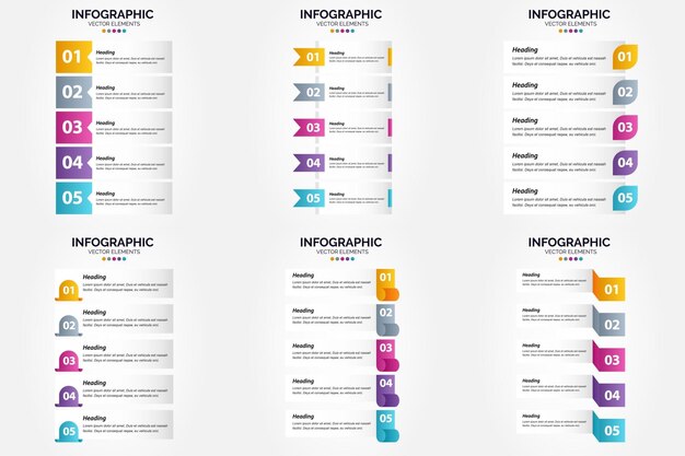 Ilustración vectorial Infografía de 5 pasos Conjunto de diseño plano para folleto publicitario y revista Paquete de 2141