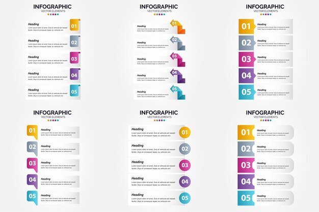 Ilustración vectorial Infografía de 5 pasos Conjunto de diseño plano para folleto publicitario y revista Paquete de 2591