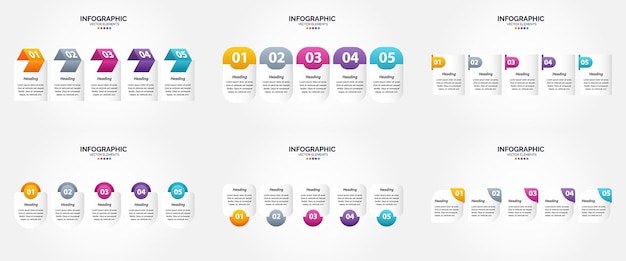 Vector gratuito ilustración vectorial infografía de 5 pasos conjunto de diseño plano para folleto publicitario y revista paquete de 270