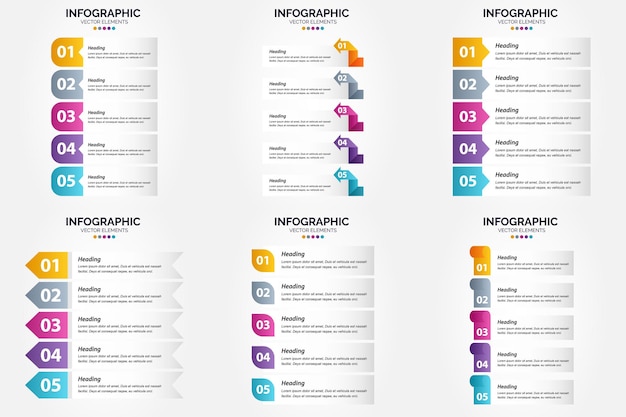 Ilustración vectorial infografía de 5 pasos conjunto de diseño plano para folleto publicitario y revista paquete de 2795