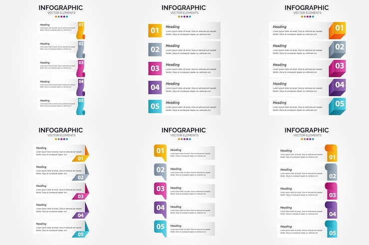 Vector gratuito ilustración vectorial infografía de 5 pasos conjunto de diseño plano para folleto publicitario y revista paquete de 2827