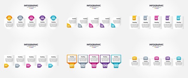 Ilustración vectorial Infografía de 5 pasos Conjunto de diseño plano para folleto publicitario y revista Paquete de 57