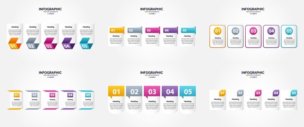 Ilustración vectorial Infografía de 5 pasos Conjunto de diseño plano para folleto publicitario y revista Paquete de 961