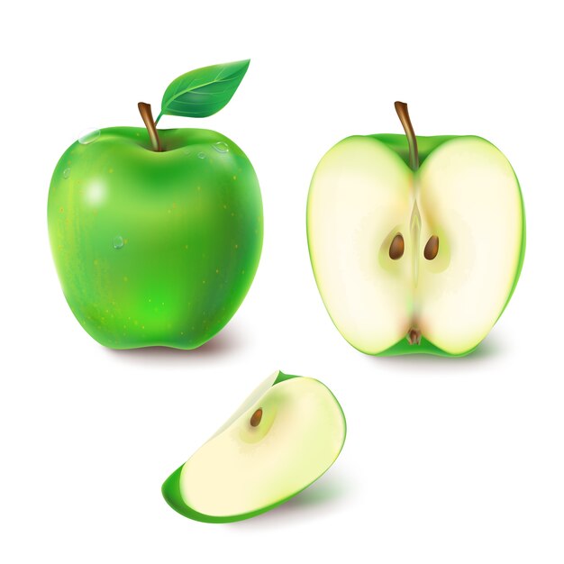 Ilustración vectorial de una jugosa manzana verde.