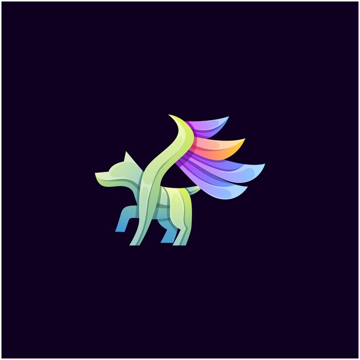 Vector gratuito ilustración vectorial del logotipo de perro alado de estilo degradado colorido
