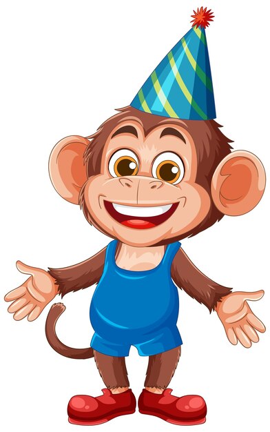 Ilustración vectorial del mono alegre en el sombrero de la fiesta