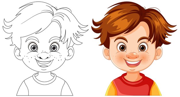 Ilustración vectorial del niño alegre antes y después