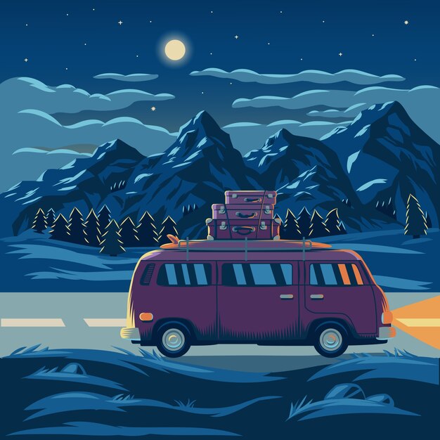 Ilustración vectorial de un paisaje de montaña