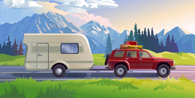 Ilustración vectorial de un paisaje de montaña