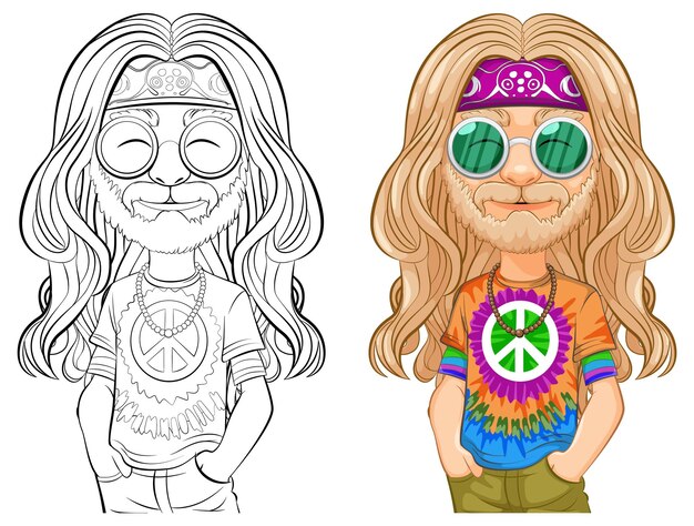 Ilustración vectorial de personajes hippies