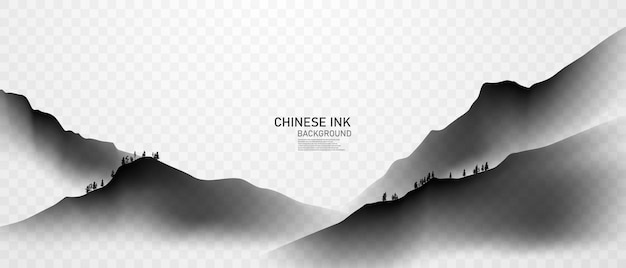 Ilustración vectorial de una pintura negra en un diseño moderno un hermoso paisaje de tinta china