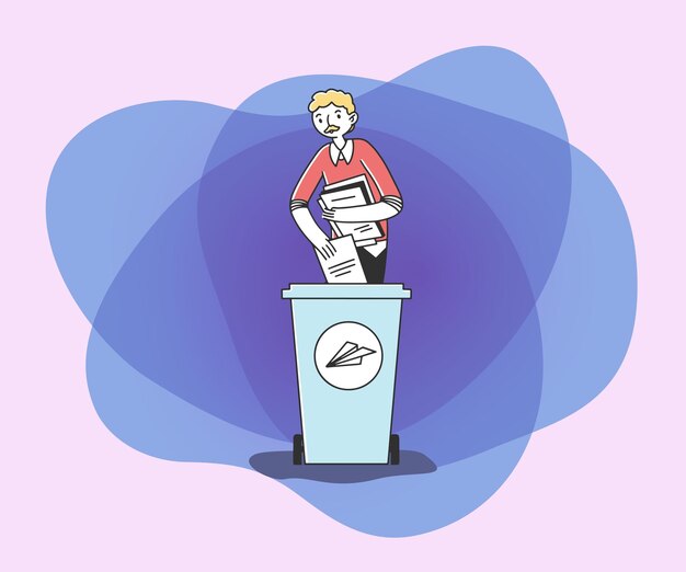 Ilustración vectorial plana de un hombre clasificando basura y basura
