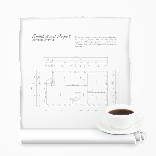 Ilustración vectorial de un proyecto arquitectónico. Concepto de construcción y renovación.