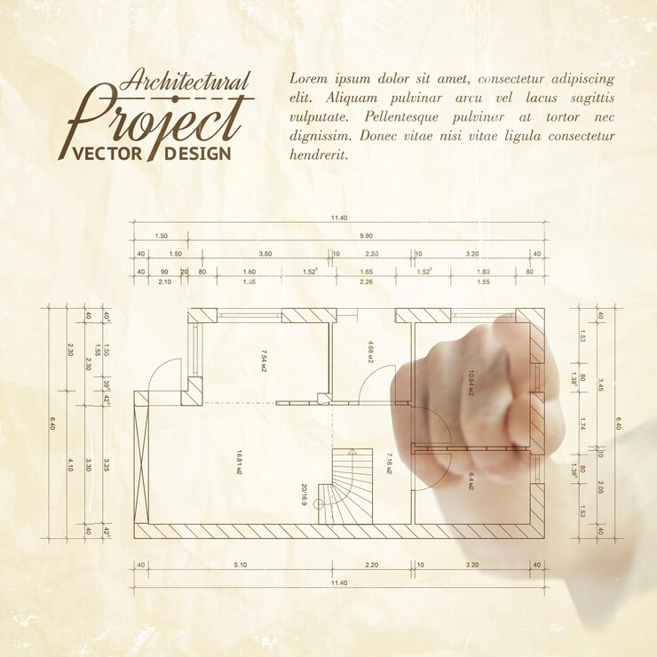 Ilustración vectorial de un proyecto arquitectónico. Concepto de construcción y renovación.