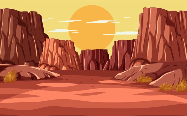Ilustración vectorial de la puesta de sol del desierto del cañón