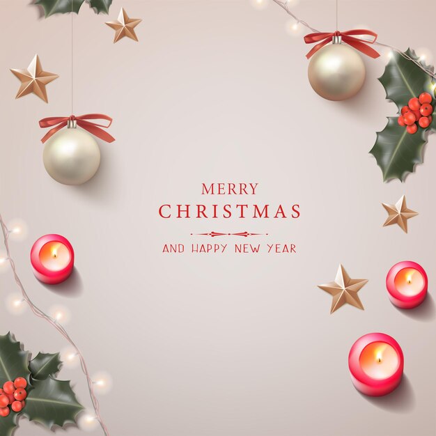 Ilustración vectorial realista en 3D Estandarte festivo de Navidad con luces Estandarte de celebración con lata